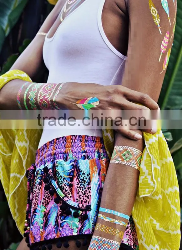 non-toxic temporary metallic fashion water transfer sticker body tattoo
