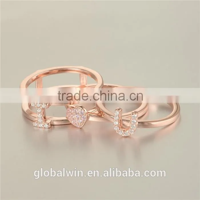 Latest Designs Gold Plated Finger Sex Letter I Love You Sterling Silver Ring With Clear Zircon