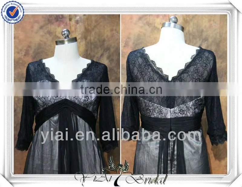 RSE172 V Neck Empire Wait Silver Satin Black Lace Mother Of The Bride Dress