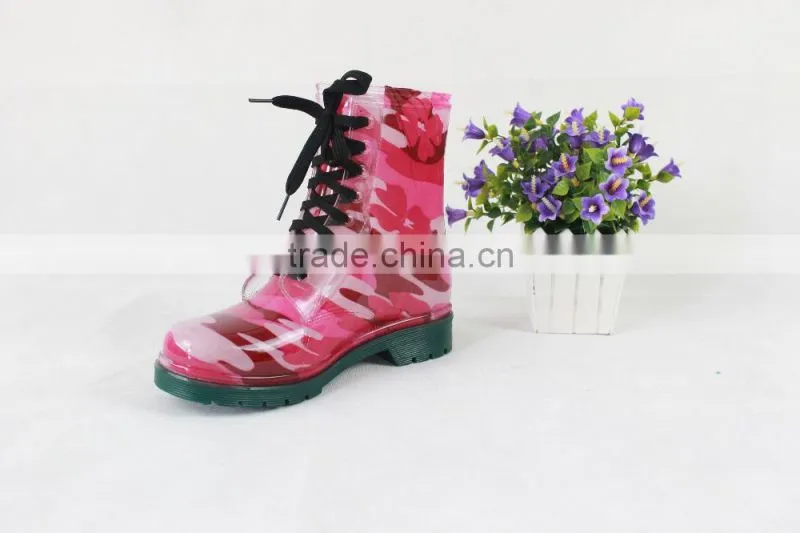 2016 Women Fashion Cheap Martens Plastic PVC Rain Boots With Shoelace