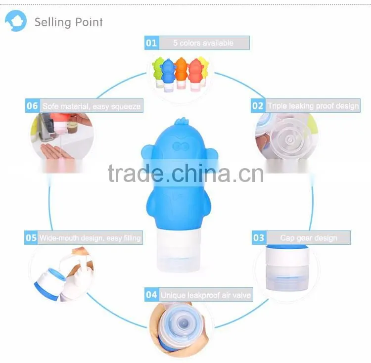 Food grade silicone Travel Set Bottles Monkey shape bottles Carry-on Airline Aprroved