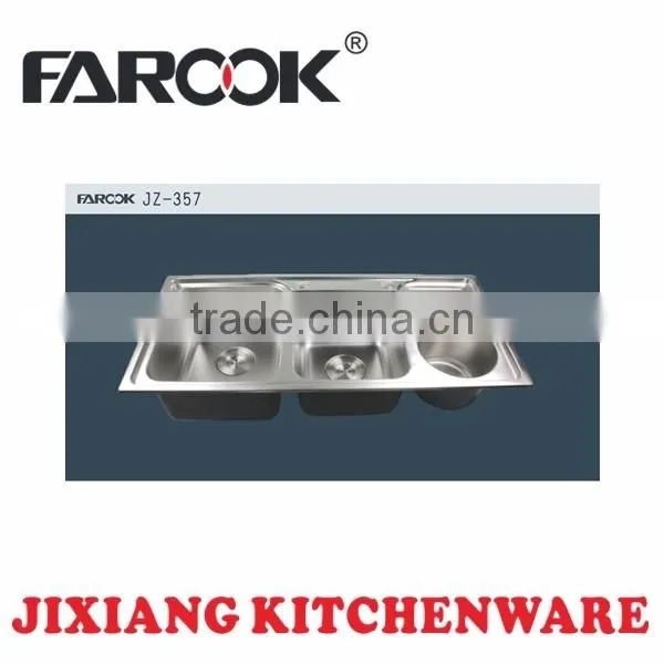 JZ-357 92*45cm extra deep double bowl SUS201 kitchen sink with bin