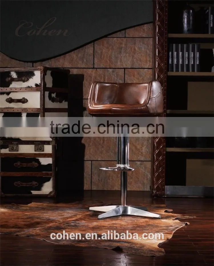 Foshan wooden furniture Europe/American chesterfield sofa vintage top grain leather bar chair factory derect sale