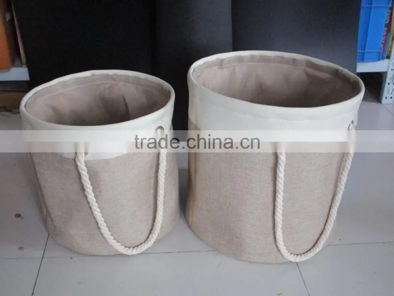 Polyester Round Laundry Basket Hamper with Cotton Rope Handles