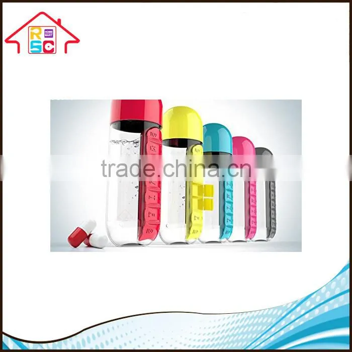 NBRSC Hot Selling 2 in 1 Weekly Medicine/Vitamins Box Organizer Plastic Portable Water Bottle Seven Daily Pill Box Organizer