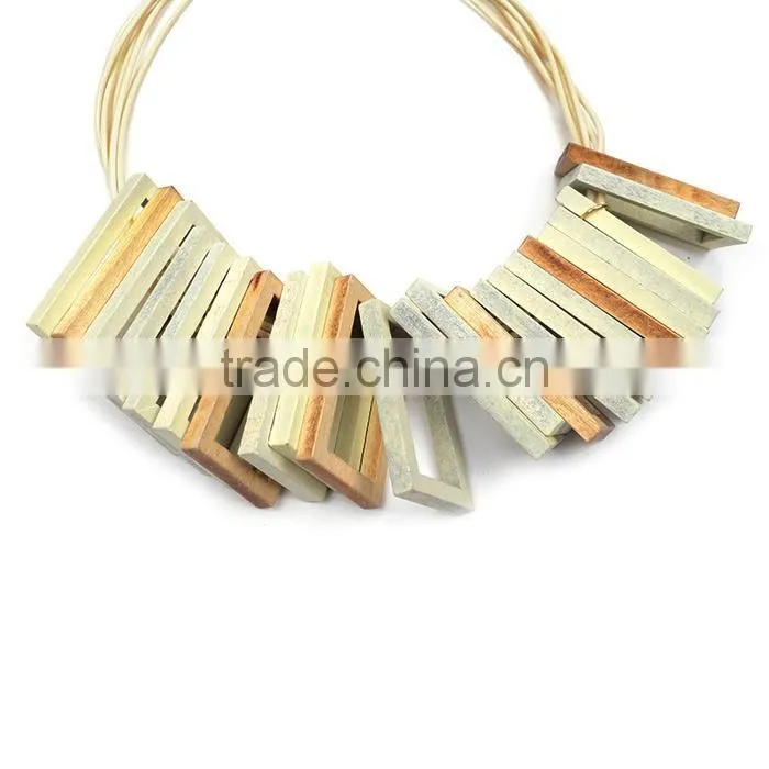 red black wooden square pendant choker necklace geometric wood choker necklace Korea wax cord choker necklace