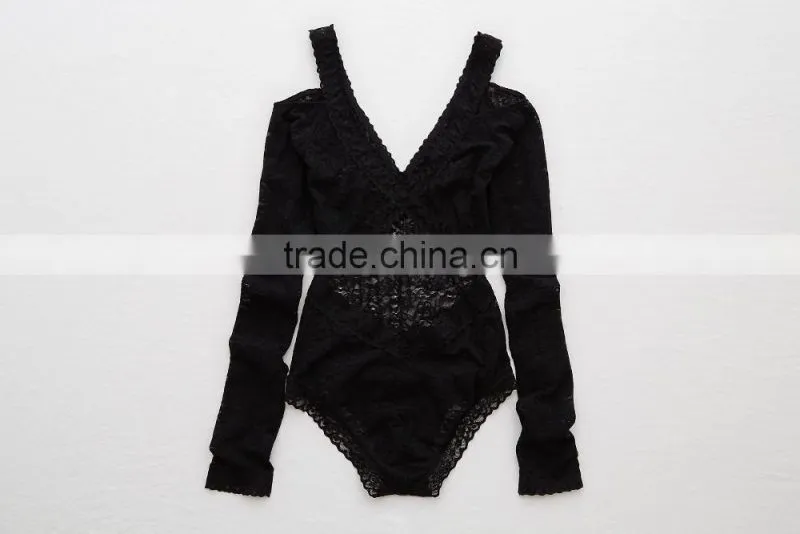 Design Your Own Vintage Cotton Cups Sexy Shapewear Slimming One Piece Lace Long Sleeve Bodysuit Woman For BeachWear