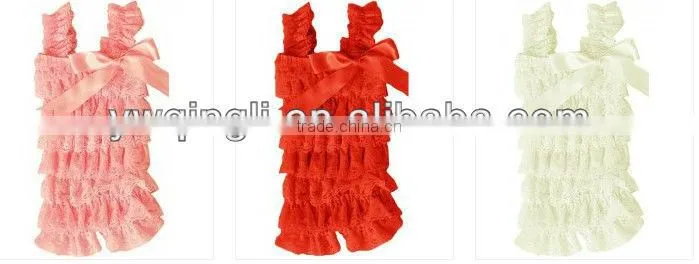 2015 Multiolour Wholesale Baby Plain Lace Ruffle Cute Cheap Rompers With Bow Baby Lace Romper