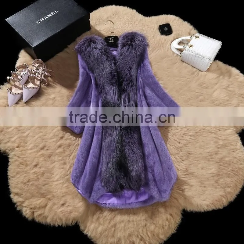 2016 winter newese design Whole Skin Natural real mink for overcoat lady with real fox fur collar