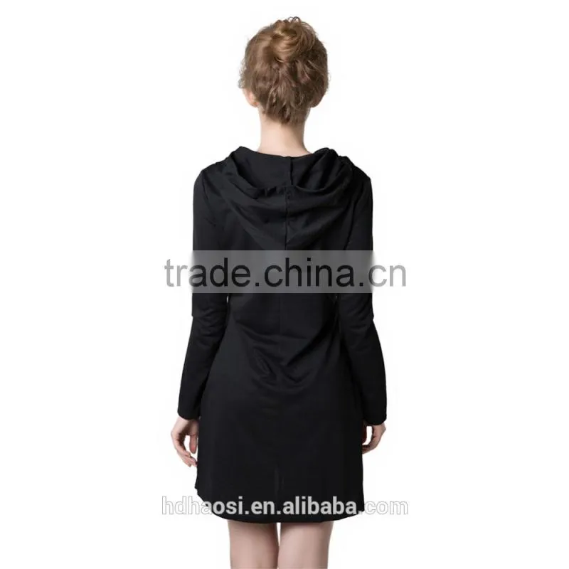 2016 Hotsale New fashion hooded mini dress, Womens Winter Dress with Long Sleeve Pockets design