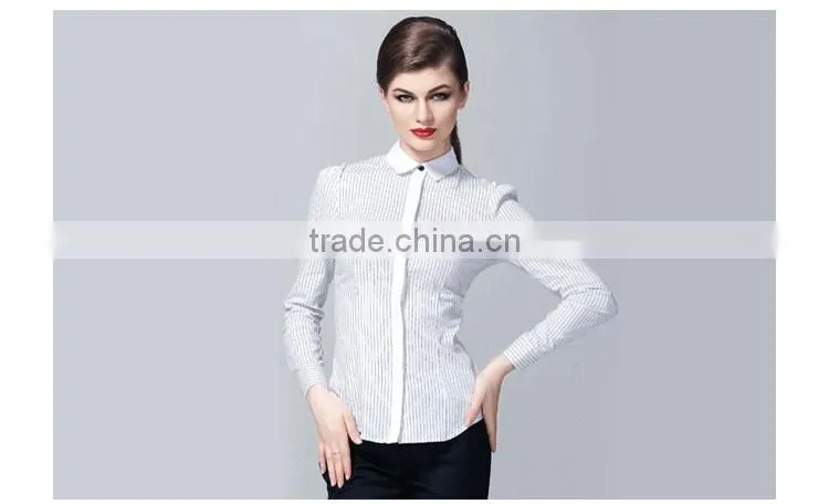 2015 Stylish Ladies Strip Long Cotton Shirts For Girls