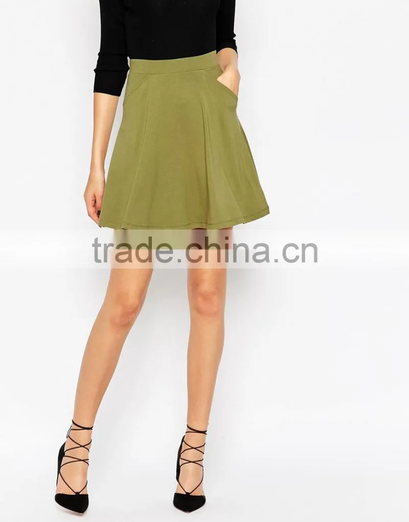 Regular fit stretch waist soft-touch jersey skater skirt with pockets