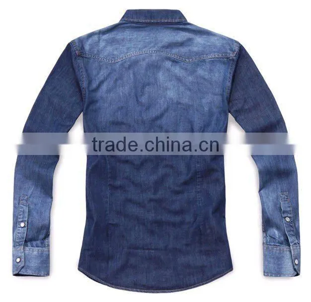 European fashion style Light blue 100%Natural Cotton soft Denim/Retro Cowboy Shirt for men with S,M,L,XL,XXL peaked collar