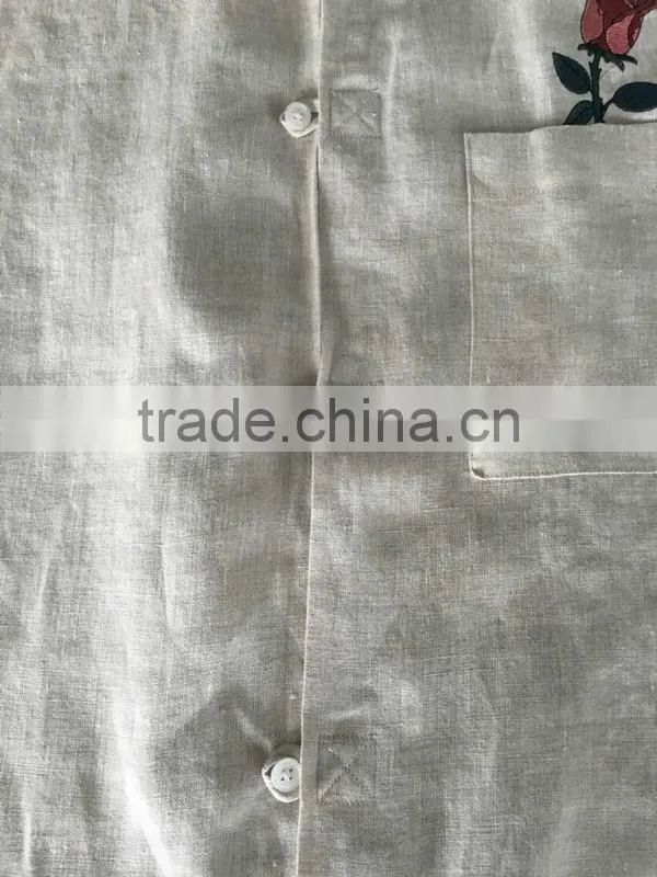 Beige linen Mandarin collar special buttonhole Mens casual dress shirts