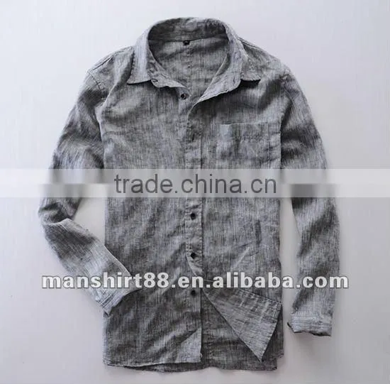 New popular style 100%Linen White shirt for men with long sleeve regular collar or banded collar