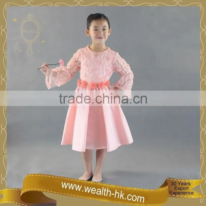 Rosebud Flower Long Sleeves Girls Princess Dress