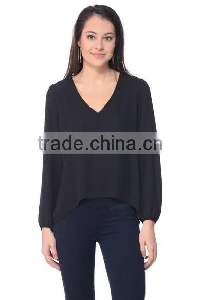 Womens Casual fashion blouses 2017 new designs long sleeve V Neck loose blouses for girls