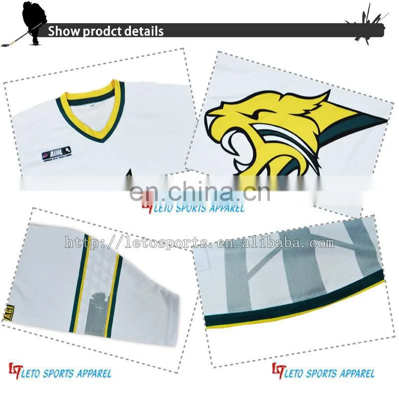 dry heat transfer ice hockey jersey custom team white polyester hockey shirts/apperal
