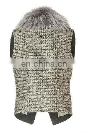 gray raccoon collar wool vest/quality+OEM+ODM