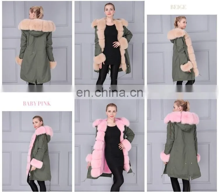 Couple style fashion long natural fur coat fur trim