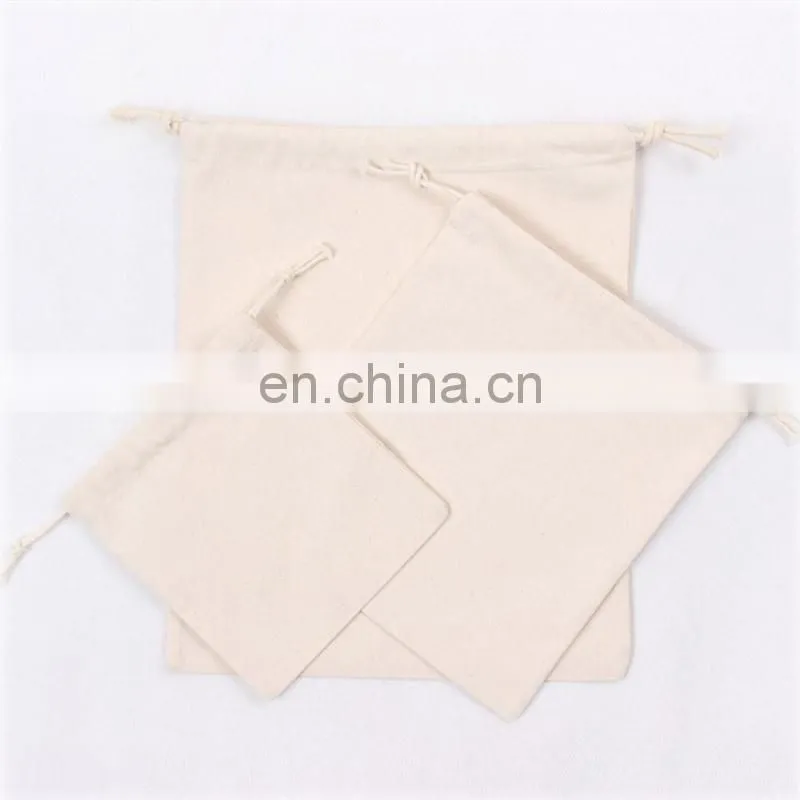 White cotton drawstring pouch with customized logo bag