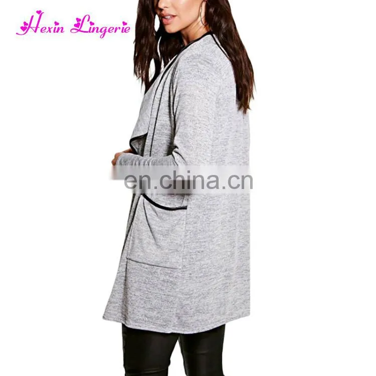No Moq Factory Price Ladies Cardigan Stand Collar Long Sleeve Cotton Long Coat