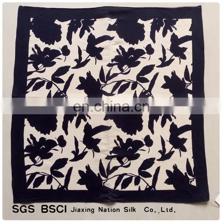 Digital print black flowers pattern crepe de chine silk scarf