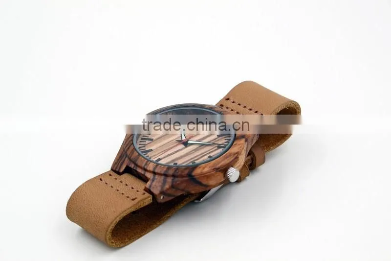 Hot sale cheap wooden watch leather strap watch mens watches natural wooden wrist watch for men or women