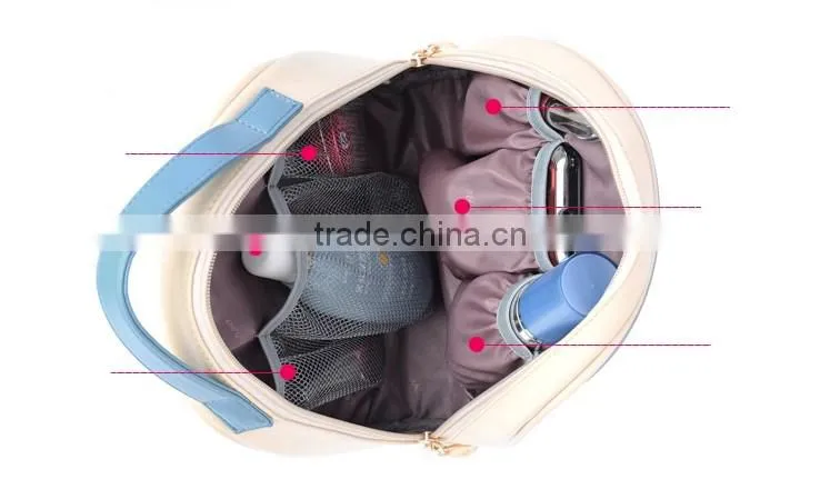 Budget leisurely lady sweet PU cosmetic bag with grid pockets