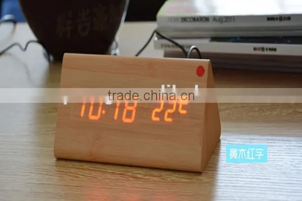Brand New design style Digital LED Black Wooden Wood Desk Alarm Brown Clock Voice Control reloj despertador