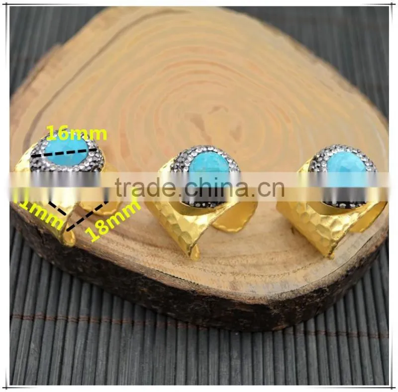 LFD-001R ~ Gold Plated Druzy Faceted Turquoise Stone Pave Rhinestone Crystal Rings For Women Jewelry Finding