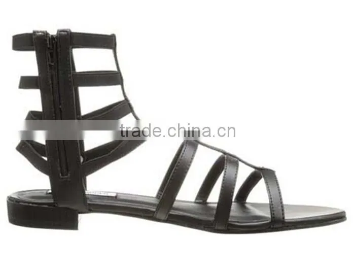 Wholesale Leather Shoes Ankle Sandal Boot Snake Print Cut Out Flat Sandal