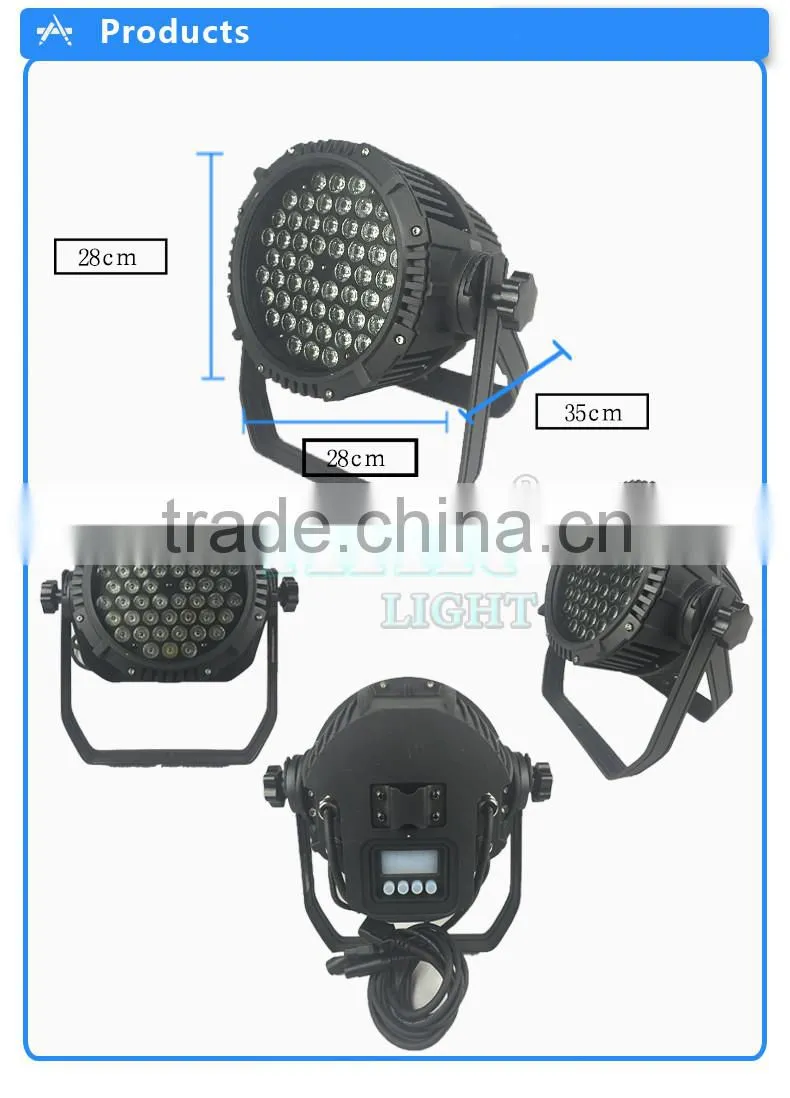 Outdoor Waterproof 54 3W RGBW LED Par Light DJ Wash LED Night Light Equipment