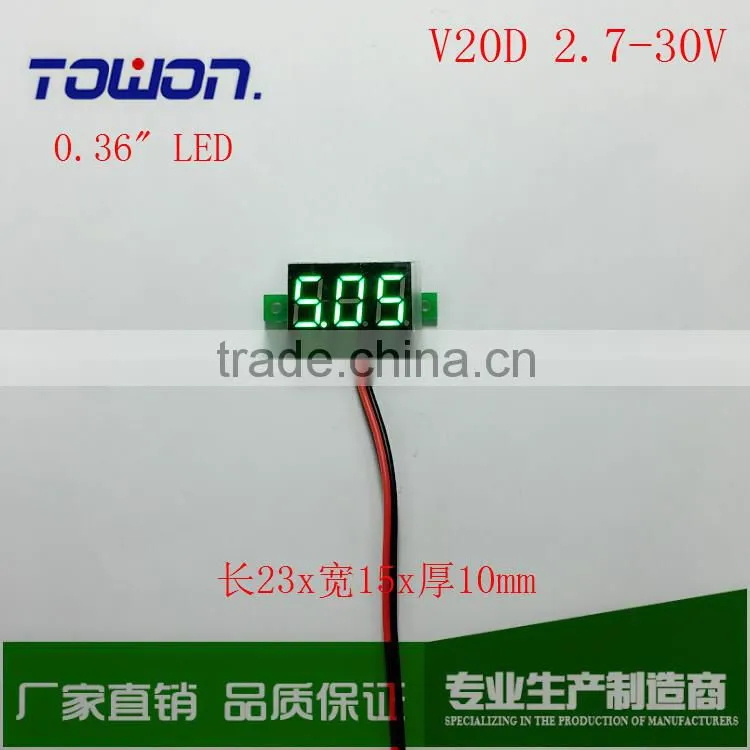 LED V20D DC 2.5-30V two wires Red/Blue/Green digital Voltmeter display module 0.36 "LED Voltage Meter