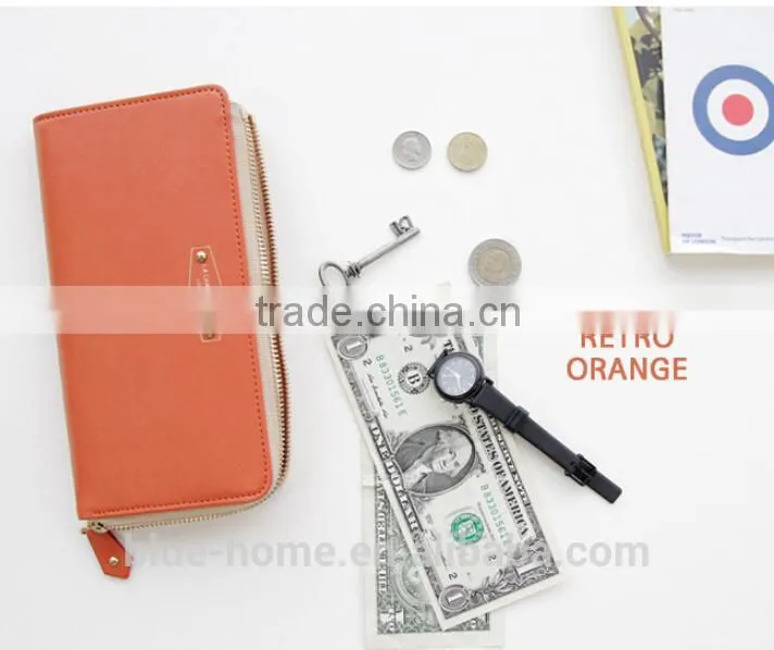 Single zipper around faux leather checkbook wallet Unisex long card holder High quality for waiter