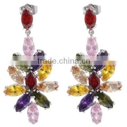 JINSE Exaggerate Fashion Lady CZ Earring Colored Stone