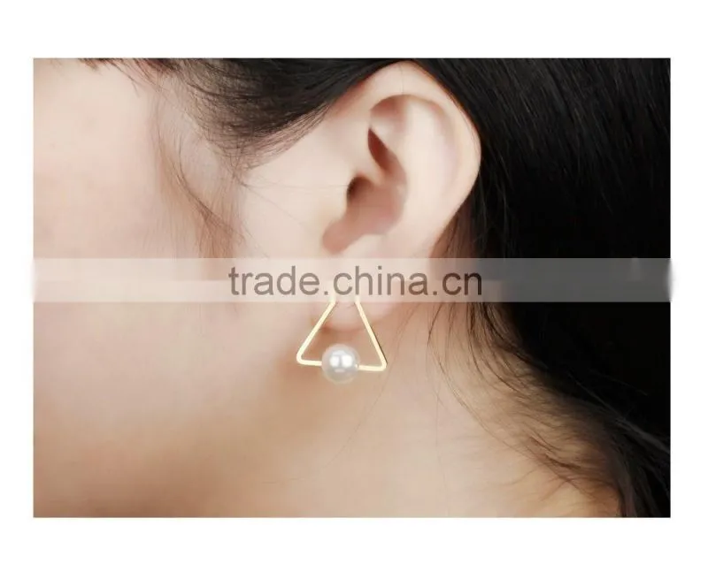 wholesale fashion jewelry triangle shape 18K rose gold plated pearl new earring designs for women