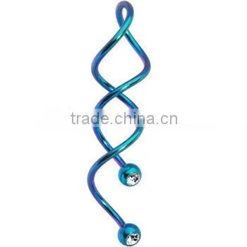 Teal Titanium CZ Super Spiral Twister Belly Ring body jewelry