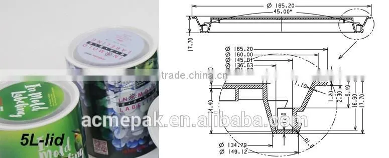 1~5L IML paint glue plastic bucket with lid
