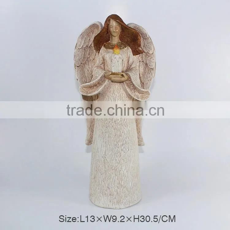 2016 Customized Wood-Imitation Resin Angel with Wings,New Design Wholesale Resin Figurine