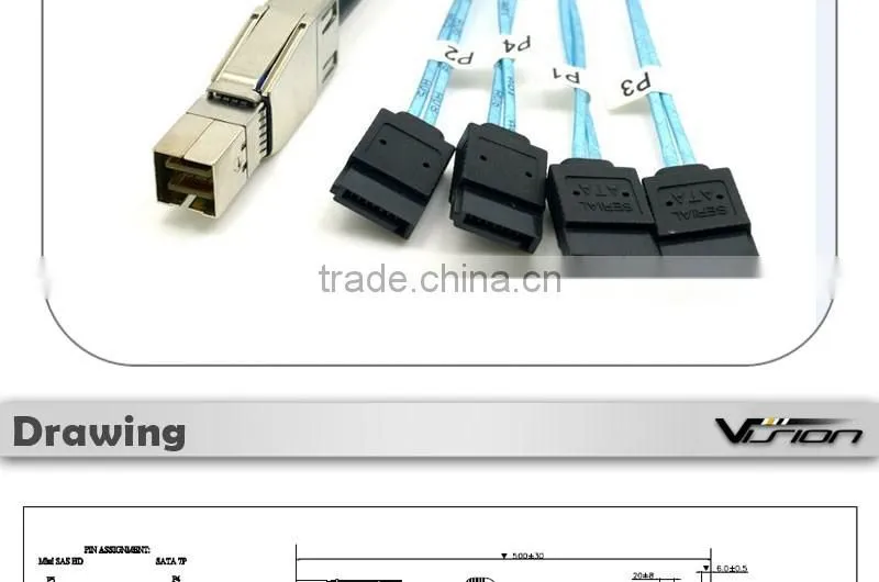 1 Meter external Mini SAS HD SFF-8644 to 4 X SATA Cable