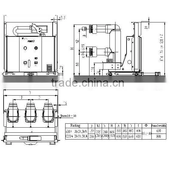 11kV 630A Embedded Pole MV Withdrawable/Fixed Version Vacuum Circuit Breaker