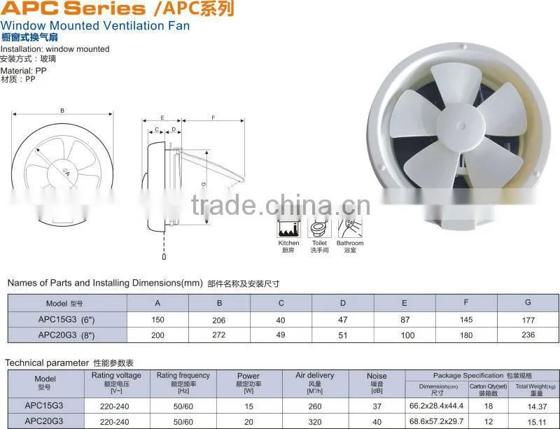 APC15G-S 6 Inch COPPER MOTOR Round Bathroom Fan