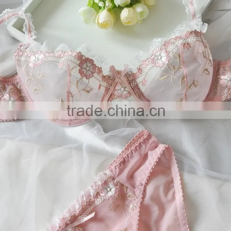 European style eyelash lace unlined bra and panty(FPY308)