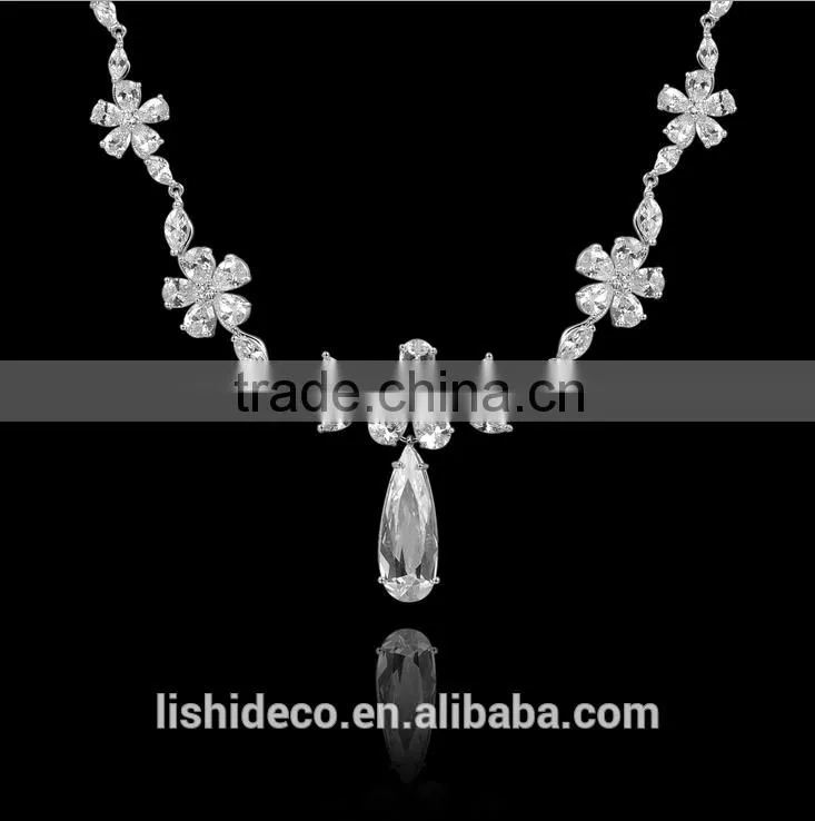 Latest Design Wholesale Simple Silver Crystal Jewelry Necklace Set Designs Women Pendant Necklace