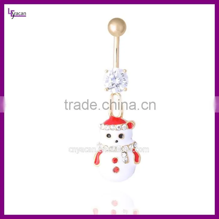 Christmas Snowman 14 Guage Stainless Steel Dangling Magnetic Navel Rings