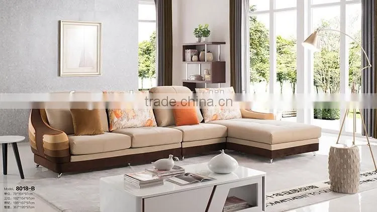 Luxury style leather corner sofa with fabric cover for living room