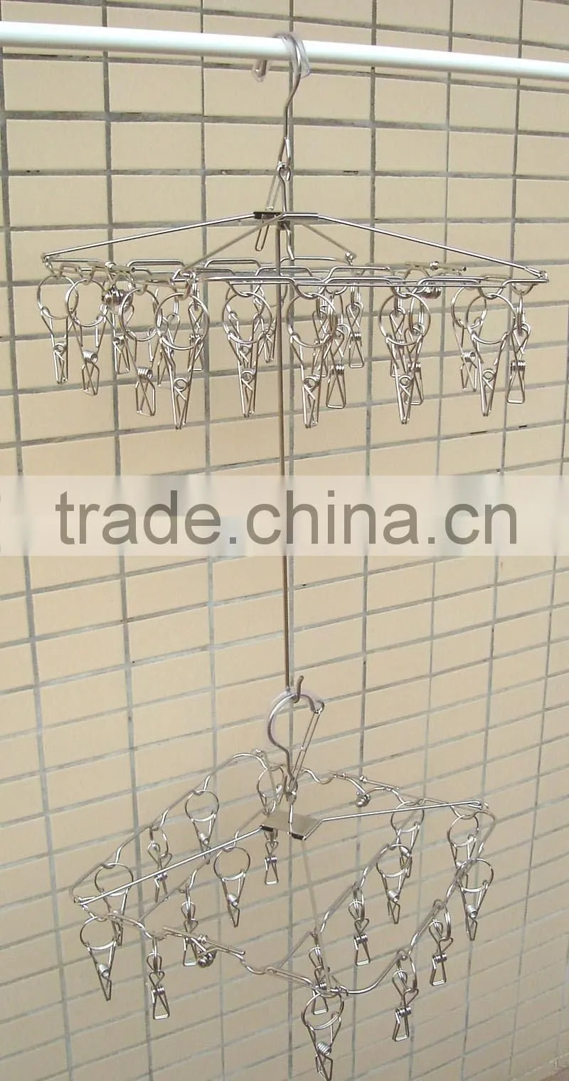 Clips stainless steel clothes Hanger and Round Stainless Steel Clothes Clip Hanger with 20 Clips