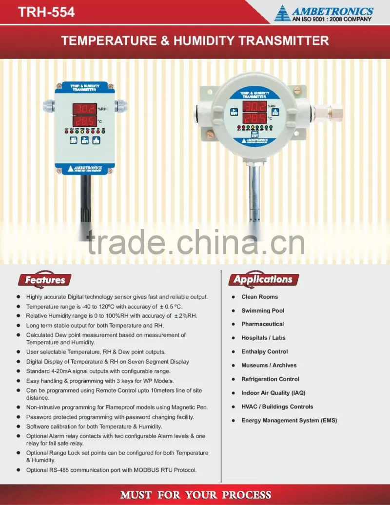 Flameproof Temperature and Humidity Transmitter with Digital Alphanumeric Display