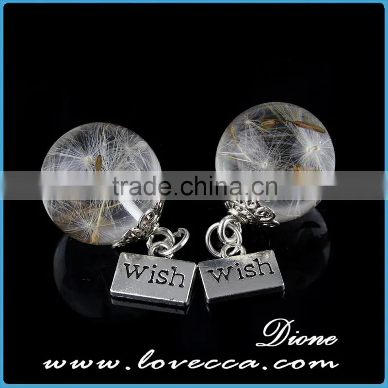 Handmade 20mm round Clear resin ball dried pressed real flower Pendant with wish pendant jewelry